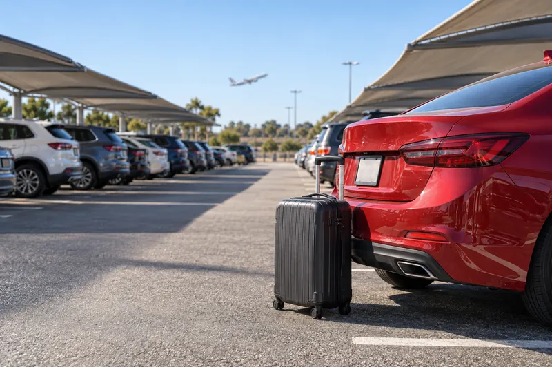 Aparcamiento con marquesinas junto al aeropuerto